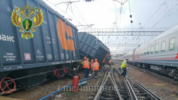 Девять грузовых вагонов сошли с рельсов под Воронежем Девять грузовых вагонов сошли с рельсов под Воронежем